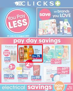 Clicks : You Pay Less (23 July - 6 Aug 2019), page 1