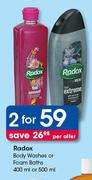 Radox Body Washes Or Foam Baths-400ml Or 500ml-For 2