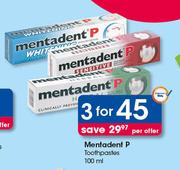 Mentadent P Toothpastes-3 x 100ml