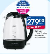 Safeway 1.7Ltr Cordless Glass Kettle Black Or White-Each