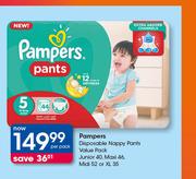 Pampers Disposable Nappy Pants Value Pack Junior 40,Maxi 46,Midi 52 Or XL 35-Per Pack