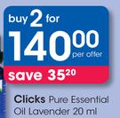 Clicks Pure Essential Oil Lavender-2 x 20ml