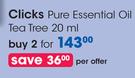 Clicks Pure Essential Oil Tea Tree-2 x 20ml