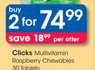 Clicks Multivitamin Raspberry Chewables 30 Tablets-For 2