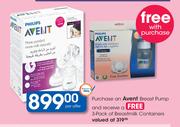 Avent Breast Pump With Free 3 Pack Of Breastmilk Containers-Per offer