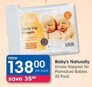 Baby Naturally Unisex Nappies For Premature Babies 32 Pack-Per Pack