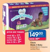 Clicks Made 4 Baby Active Stretch Nappies Junior 58's Pack-Per Per Nappy