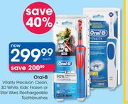 Oral-B Vitality Precision Clean,3D White, Kids Frozen Or Star Wars Rechargeable Toothbrushes-Each