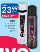 Coty Body Spray For Women-90ml Or 120ml Each