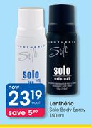 Lentheric Solo Body Spray-150ml Each