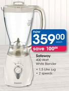 Safeway 1.5Ltr Jug 400 Watt White Blender 2 Speeds-Each