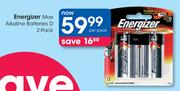 Energizer Max Alkaline Batteries D 2 Pack-Per Pack