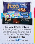 Fox's Party Rings-125g, Chocolatey Milk Chocolate Rounds-130g Or Chunkie Cookies-180g Per Pack