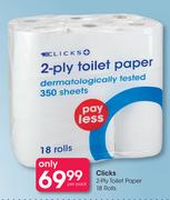 Clicks 2 Ply Toilet Paper 18 Rolls-Per Pack