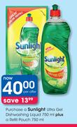 Sunlight Ultra Gel Dishwashing Liquid-750ml Plus A  Refill Pouch-750ml Per Offer