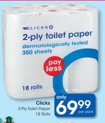 Clicks 2 Ply Toilet Paper 18 Rolls-Per Pack