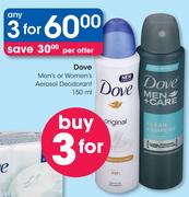 Dove Men's Or Women's Aerosol Deodorant-3x150ml Per Offer