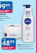 Nivea Repair & Care Body Lotion-400ml Or Body Cream-300ml Each