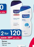 Sanex Shower Gels-2 x 750ml
