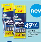 Gillette Blue 3 Simple Value Pack 4 + 1 Disposable Razors-Per Pack