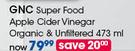 GNC Super Food Apple Cider Vinegar Organic & Unfiltered-473ml Each