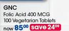 GNC Folic Acid 400 MCG Vegetarian Tablets-100's Per Pack