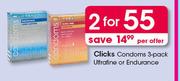Clicks Condoms 3 Pack Ultrafine Or Endurance-For 2