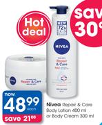 Nivea Repair & Care Body Lotion 400ml or Body Cream 300ml-Each