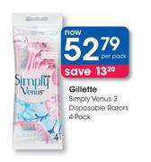 Gillette Simply Venus 3 Disposable Razors 4 Pack-Per Pack