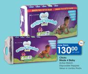 Clicks Made 4 Baby Active Stretch Disposable Nappies Value Or Jumbo Packs-Per Pack 