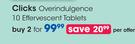 Clicks Overindulgence 10 Effervescent Tablets-For 2
