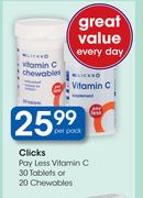Clicks Pay Less Vitamin C 30 Tablets Or 20 Chewables-Per Pack
