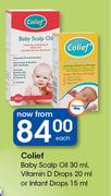 Colief Baby Scalp Oil 30ml, Vitamin D Drops 20, Or Infant Drops 15ml-Each