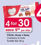 Clicks Made 4 Baby Cranberry And Oats Toddler Bar-4x28g Per Offer