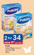 Purity Cereal Stage 1, 2 Or 3 (Just Add Milk)-2x200g Per Offer