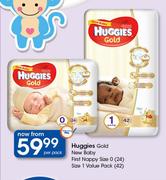 Huggies Gold New Baby First Nappy Size 0(24) Size 1 Value Pack (42)-Per Pack