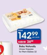 Baby Naturally Unisex Nappies For Prem Babies 32-Per Pack