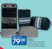 Clicks Men's Guy Pinot Black & Grey Stripped & Grey Melange Toiletry Bags-Each