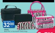 Clicks Black PVC Or Fab Queen Toiletry Bags-Each