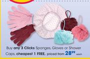 Clicks Sponges, Gloves Or Shower Caps-Each