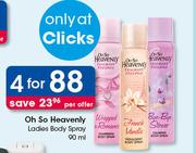 Oh So Heavenly Ladies Body Spray-4 x 90ml