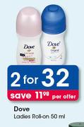 Dove Ladies Roll On-2 x 50ml