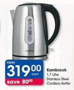 Kambrook 1.7Litre Stainless Steel Cordless Kettle-Each