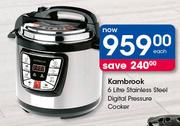 Kambrook 6Litre Stainless Steel Digital Pressure Cooker-Each