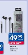 M Stuff Earphones With Mic-Per Pair