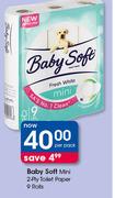 Baby Soft Mini 2-Ply Toilet Paper 9 Rolls-Per Pack