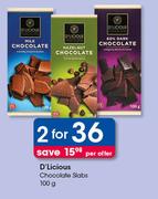 D'Licious Chocolate Slabs-2x100g Per Offer