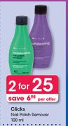 Clicks Nail Polish Remover-2x100ml Per Offer