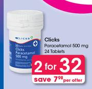 Clicks Paracetamol 500mg 24 Tablets-For 2 Per Offer