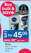 Nivea Roll On For Men Or Woman-3x50ml Per Offer